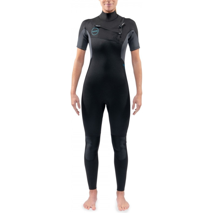 Гидрокостюм женский DAKINE WOMEN'S QUANTUM CHEST ZIP SHORT SLEEVED FULL SUIT 3/2mm Black/Gre Размер 14